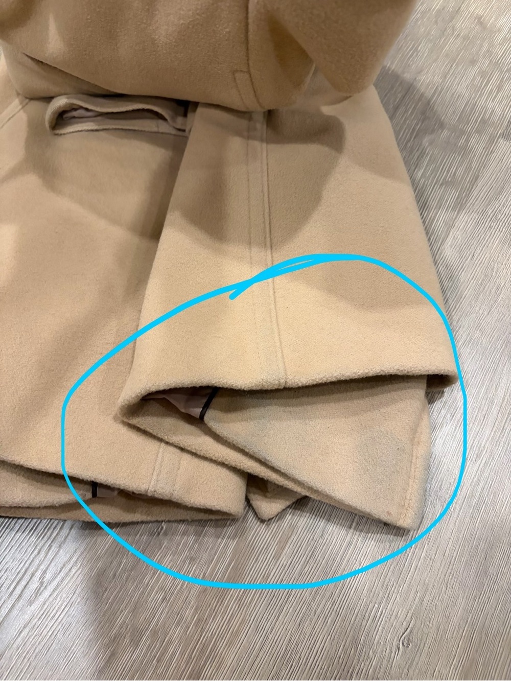 DKNY Beige Double-Breasted Wool Peacoat with Belt - Picture 3 of 5